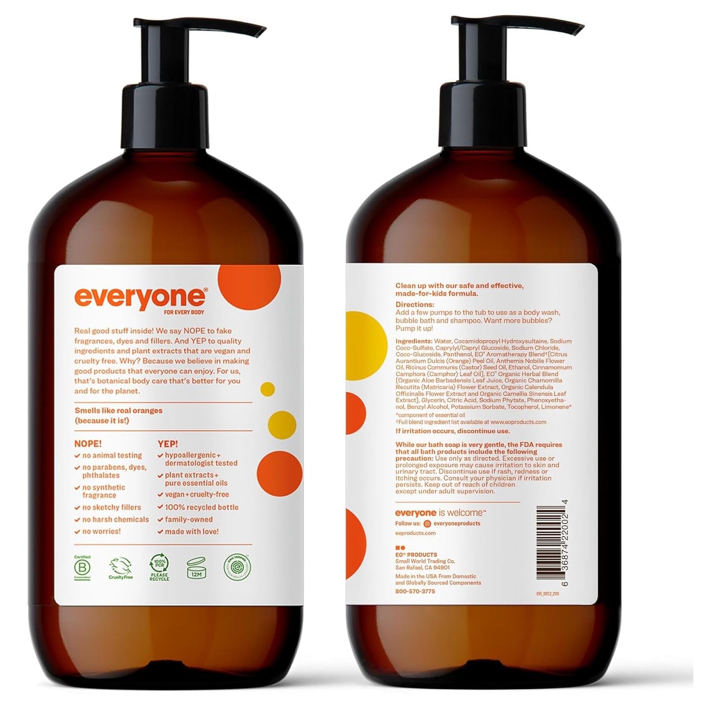 Everyone 3-In-1 Kids Soap, Body Wash, Bubble Bath, Shampoo, 32 Ounce (Pack Of 1), Orange Squeeze, Coconut Cleanser With Plant Ex