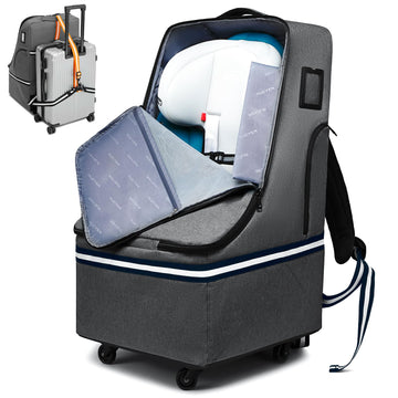 RUCYEN Rolling Car Seat Travel Bag, Padded Carseat Travel Backpack for Airplane,Large Durable Travel Bag with 4 Wheels,Adjustabl