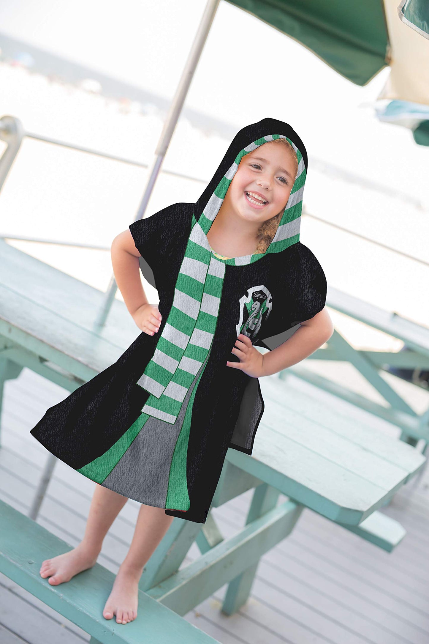 Jay Franco Harry Potter Slytherin Kids Bath/Pool/Beach Hooded Poncho - Super Soft & Absorbent Cotton Towel, Measures 28 X 28 Inc