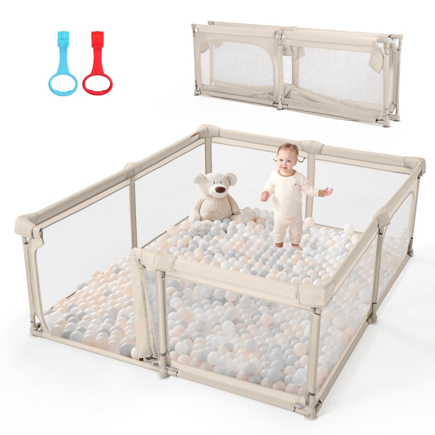 Baby Playpen,79x59 Foldable Playpen for Babies and Toddlers with Gate,Large Play Pen with Zipper Door,Baby Play Pen Play Area(Kh