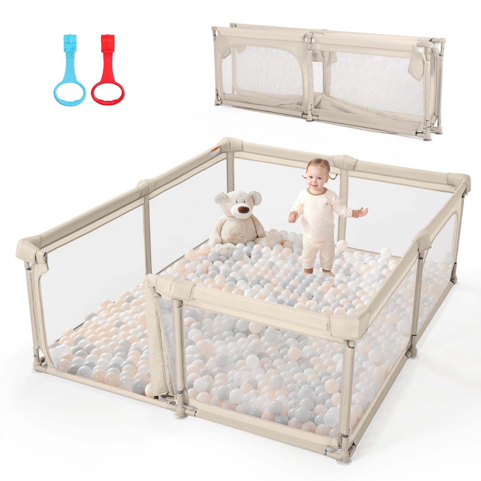 Baby Playpen,79x59 Foldable Playpen for Babies and Toddlers with Gate,Large Play Pen with Zipper Door,Baby Play Pen Play Area(Kh