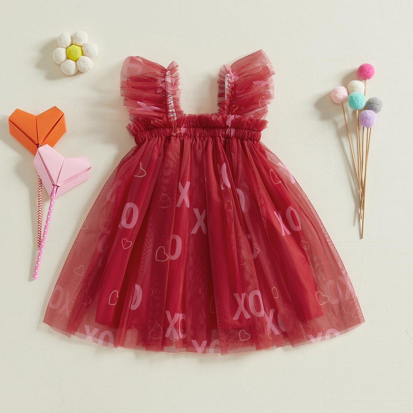 Toddler Valentines Day Tutu Dress Baby Girl Heart Layered Tulle Dress Little Girl Princess Dresses Valentines Outfit (Heart & Xo