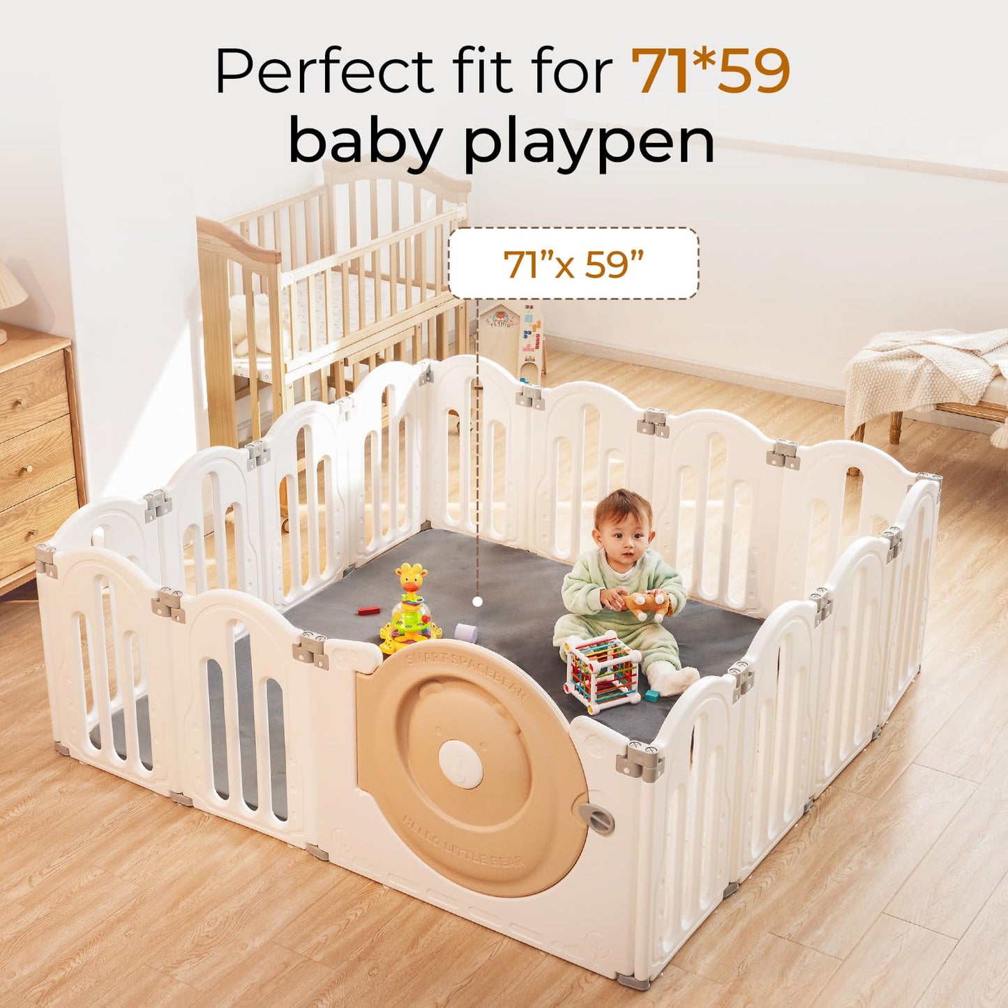 Uniency Baby Play Mat For Floor, 71X59 Thick Foam Soft Padded Playpen Mat With Machine Washable Removable Cover For Babies And T