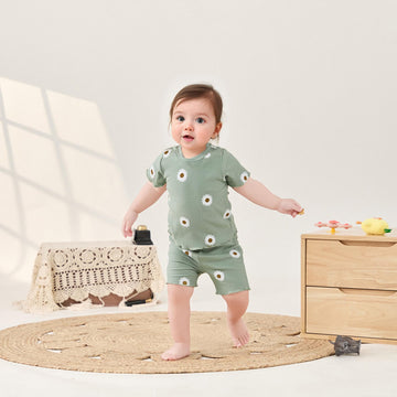 Kupretty Toddler Baby Girl Summer Clothes Ruffle Knit Daisy Floral Short Sleeves T-Shirt Tops + Shorts Cute Outfits Set (Ruffle