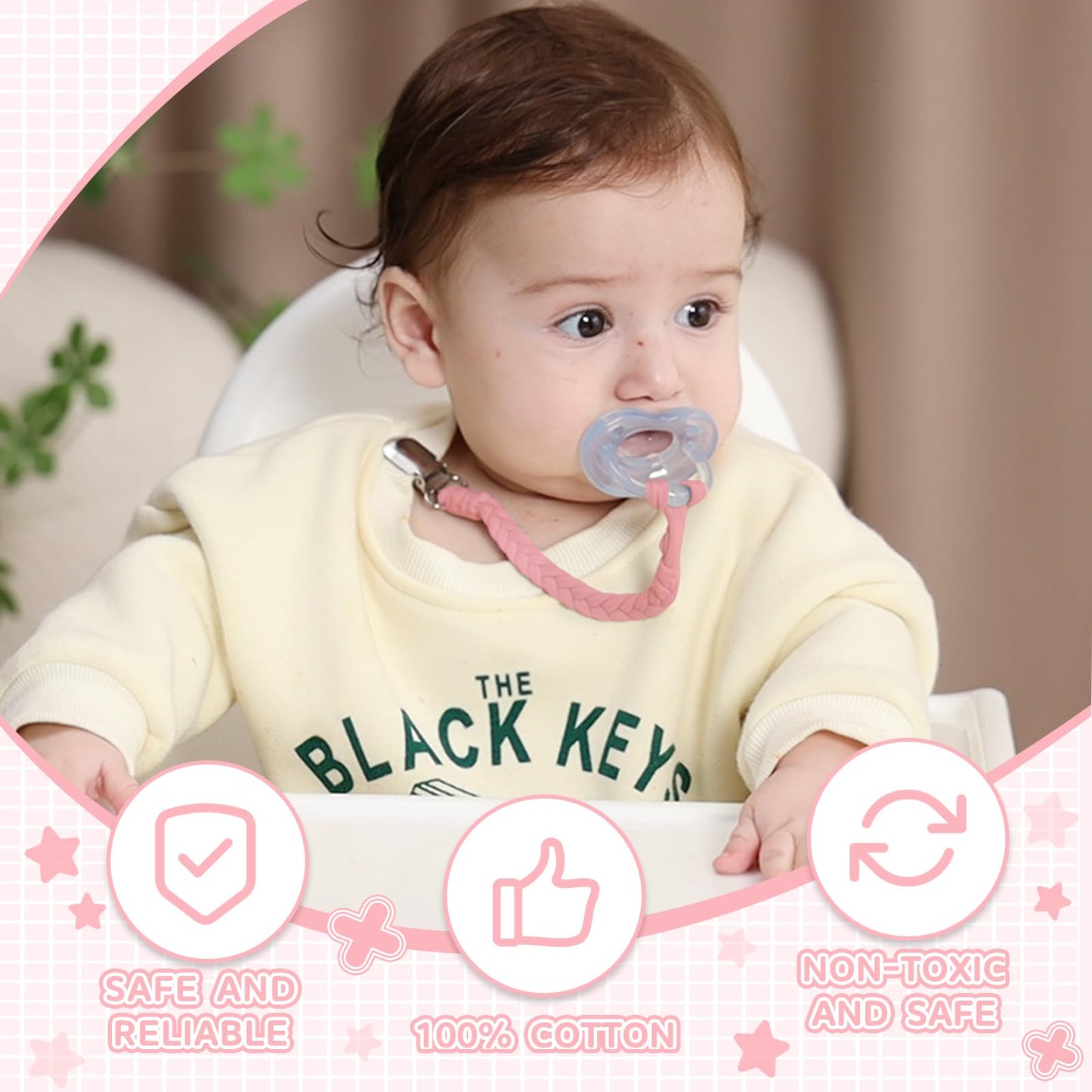 Duludulu 7 Pcs Pacifier Clip, Pacifier Clips For Boys & Baby Girls Pacifier Holder Clip Binky Clips Braided 100% Handmade Fits A