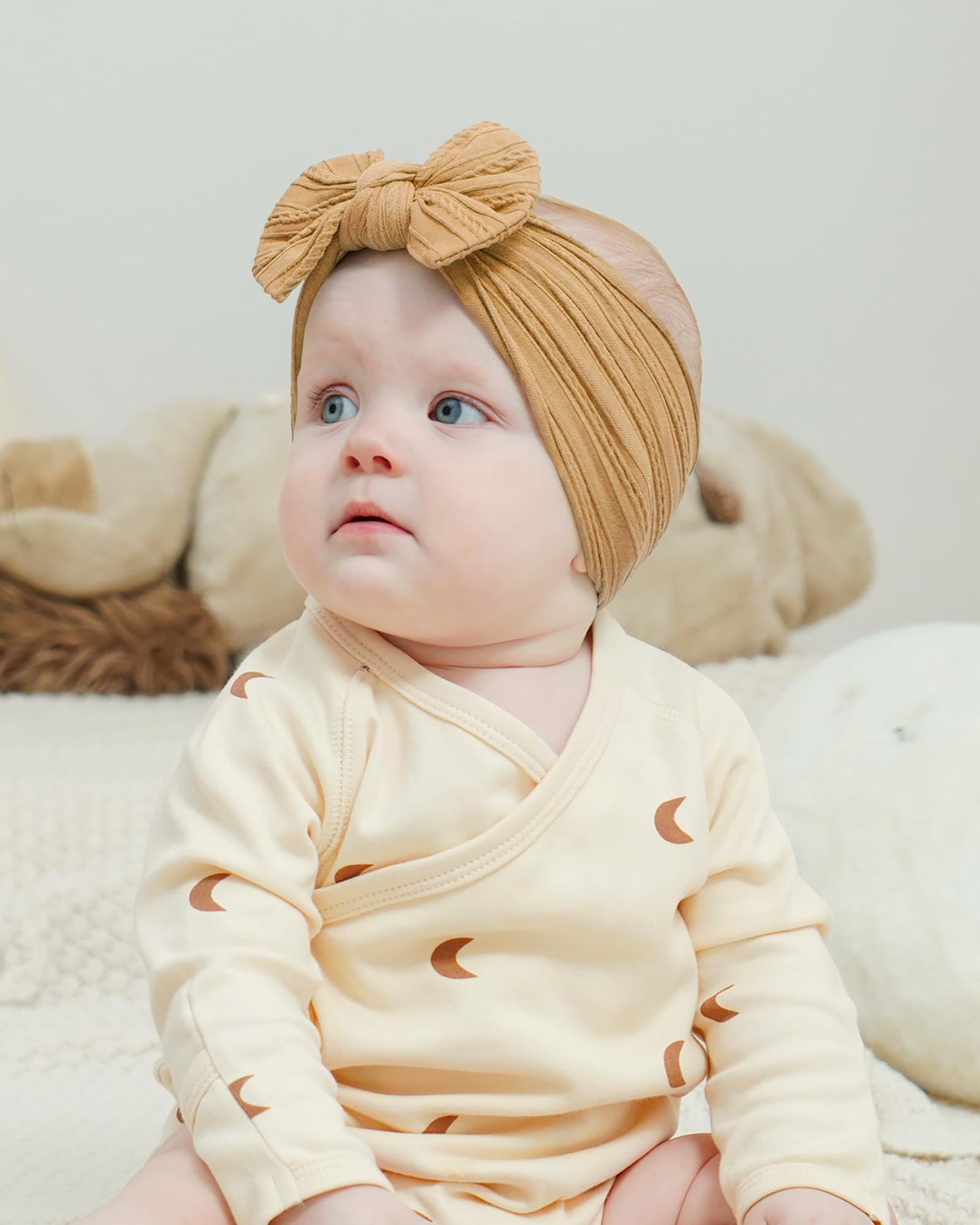 Jollybows Baby Girl Headband Bows Nylon Head Wraps Newborn Hairbands Infant Toddler Hair Bow (2- Khaki Ginger Beige)