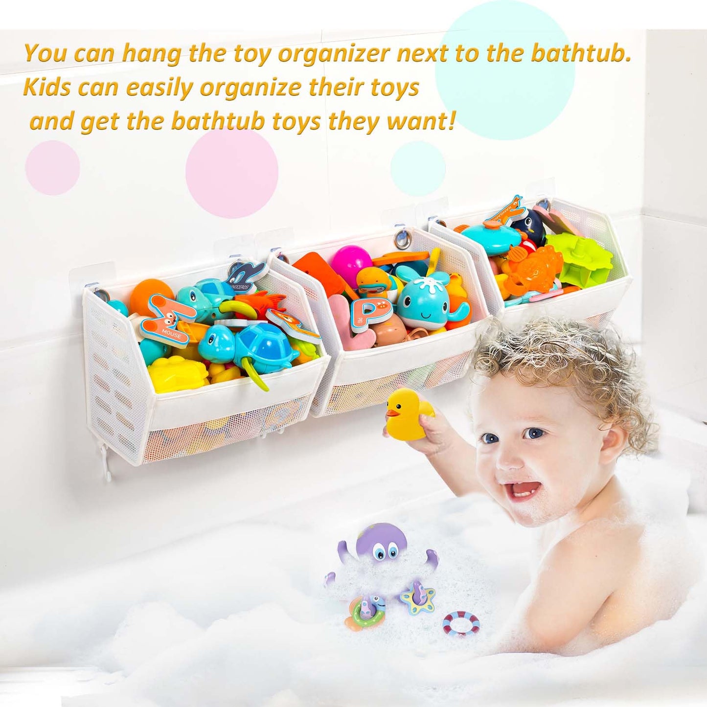 Ligereza bath toy holder 3 Piece Set, Free Arrangement bath toy organizer, Multi-functional bathtub toy holder, Quickly Fish Out