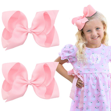 Oaoleer 2Pcs 6Inch Hair Bows Clips, Pink Layered Grosgrain Ribbon Bows Hair Alligator Clips Hair Barrettes For Baby Girls Infant