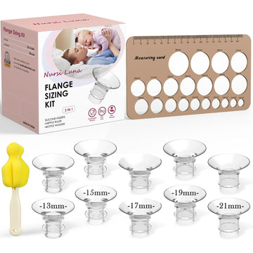 Nursi Luna Flange Sizing Kit 3 In 1 Ultimate With 10Pcs Flange Inserts 13/15/17/19/21Mm, Nipple Ruler, Cleaning Brush, Silicone