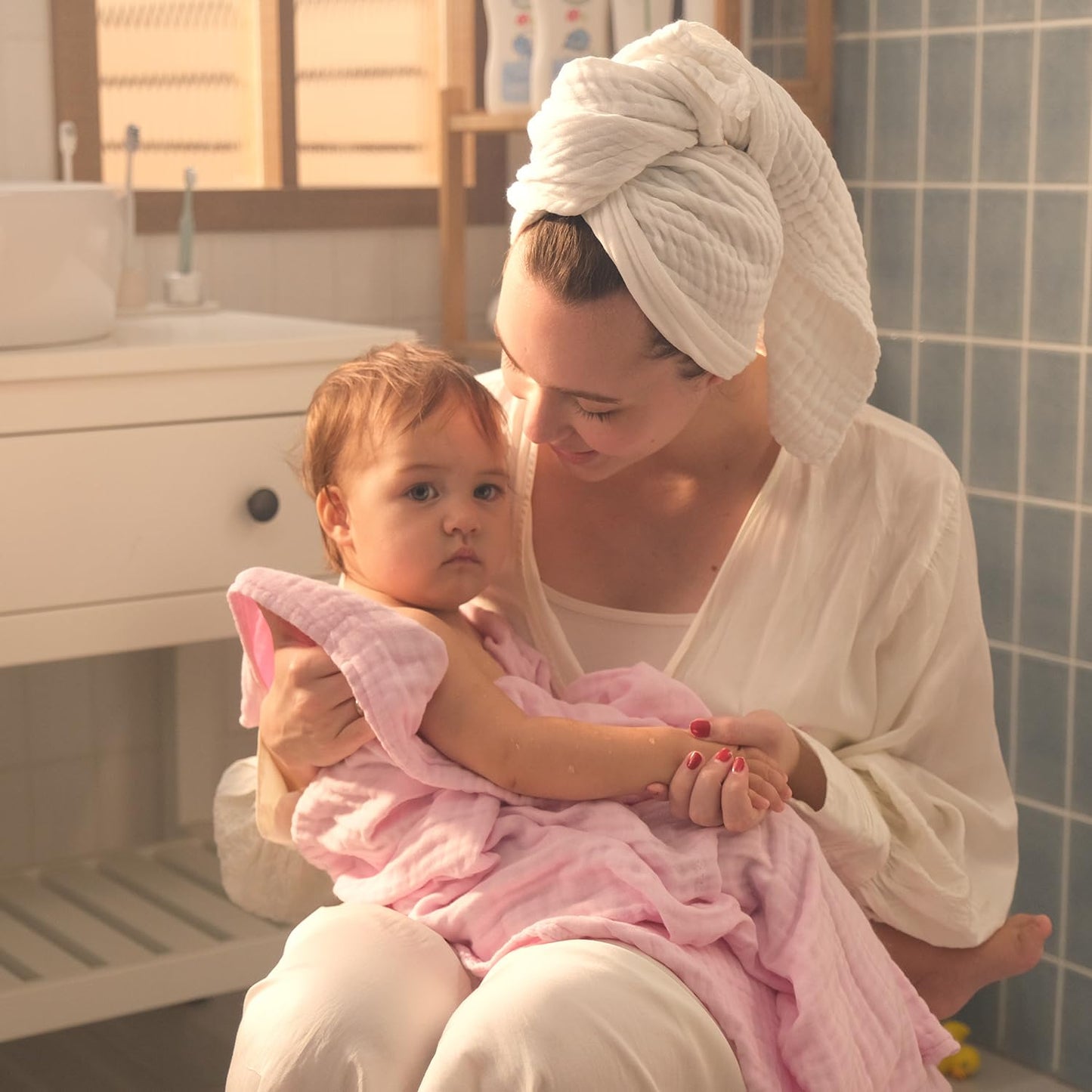 L'Ange Muslin Baby Towel - Infant Bath Towels For Newborn Babies Boy Or Girl - 100% Cotton - Ready To Use Medical Grade Packagin