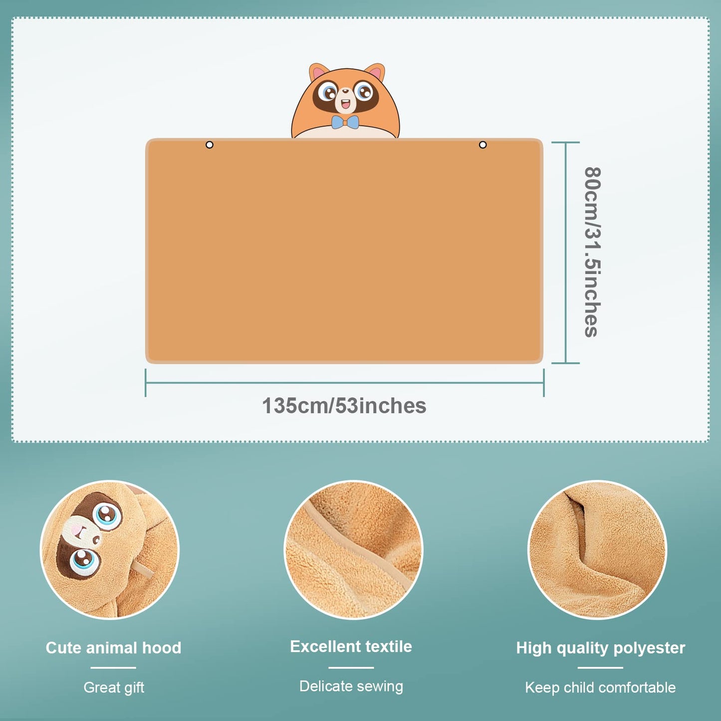 Michley Cartoon Hooded Baby Towel Unisex, Premium Soft Swimming Bathrobe Large Washcloths 31.5 ' X 53 ' For 0-9T (Raccoon)