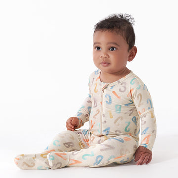 Gerber Baby Girls Buttery-Soft Snug Fit Footed Pajamas With Viscose Made Eucalyptus And Toddler Sleepers, Alphabet Soup, 6-9 Mon