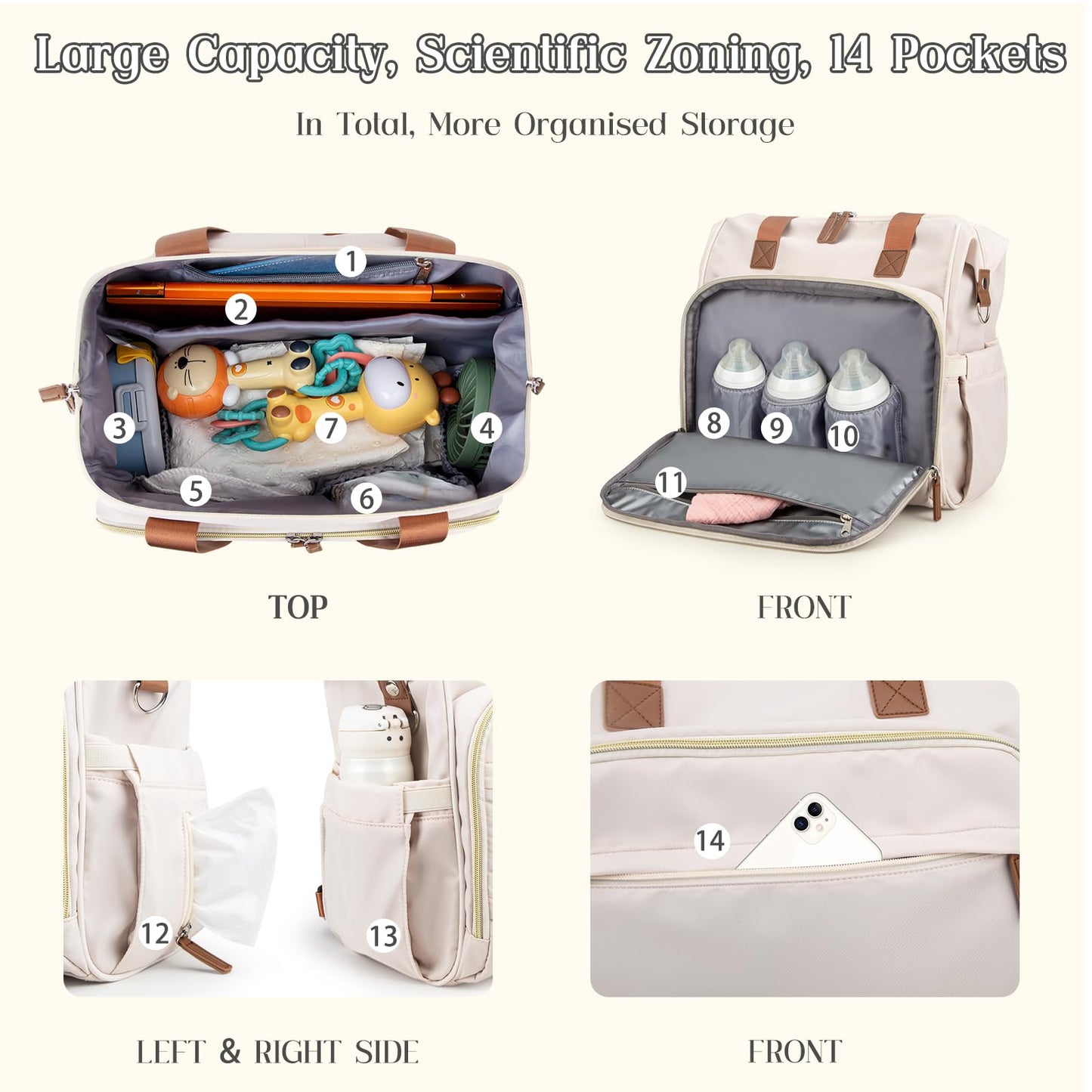 Pripher 4 In 1 Diaper Bag Backpack, Diaper Bag Backpack For Baby, Travel Diaper Bag Converts Into Backpack With Shoulder Straps,