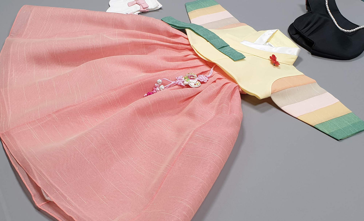 100 Day Birth Korea Baby Girl Hanbok Traditional Dress Outfits Celebration Party Yellow Peach Set