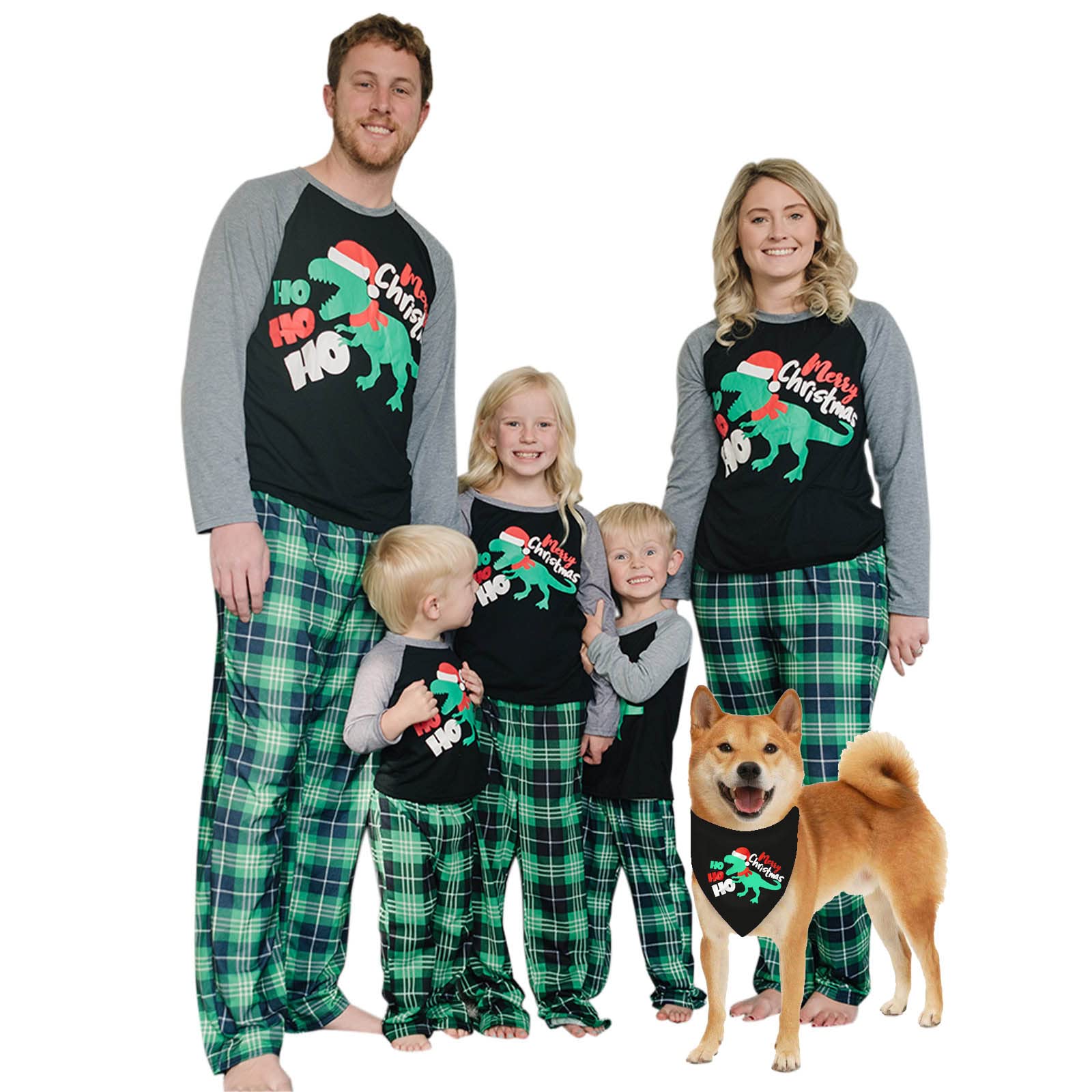 Iffei Family Matching Pajamas Set Christmas Dinosaur And Green Plaid Print Long-Sleeve Sleepwear 4-5 Years