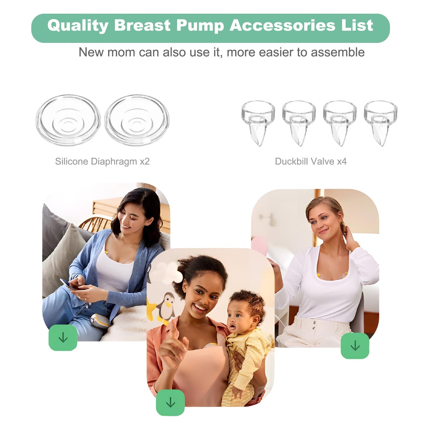 Pdfans 6Pcs Duckbill Valves & Silicone Diaphragm Wearable Breast Pump Replacement Parts For Momcozy/Tsrete/Medela/Spectra S12 S9