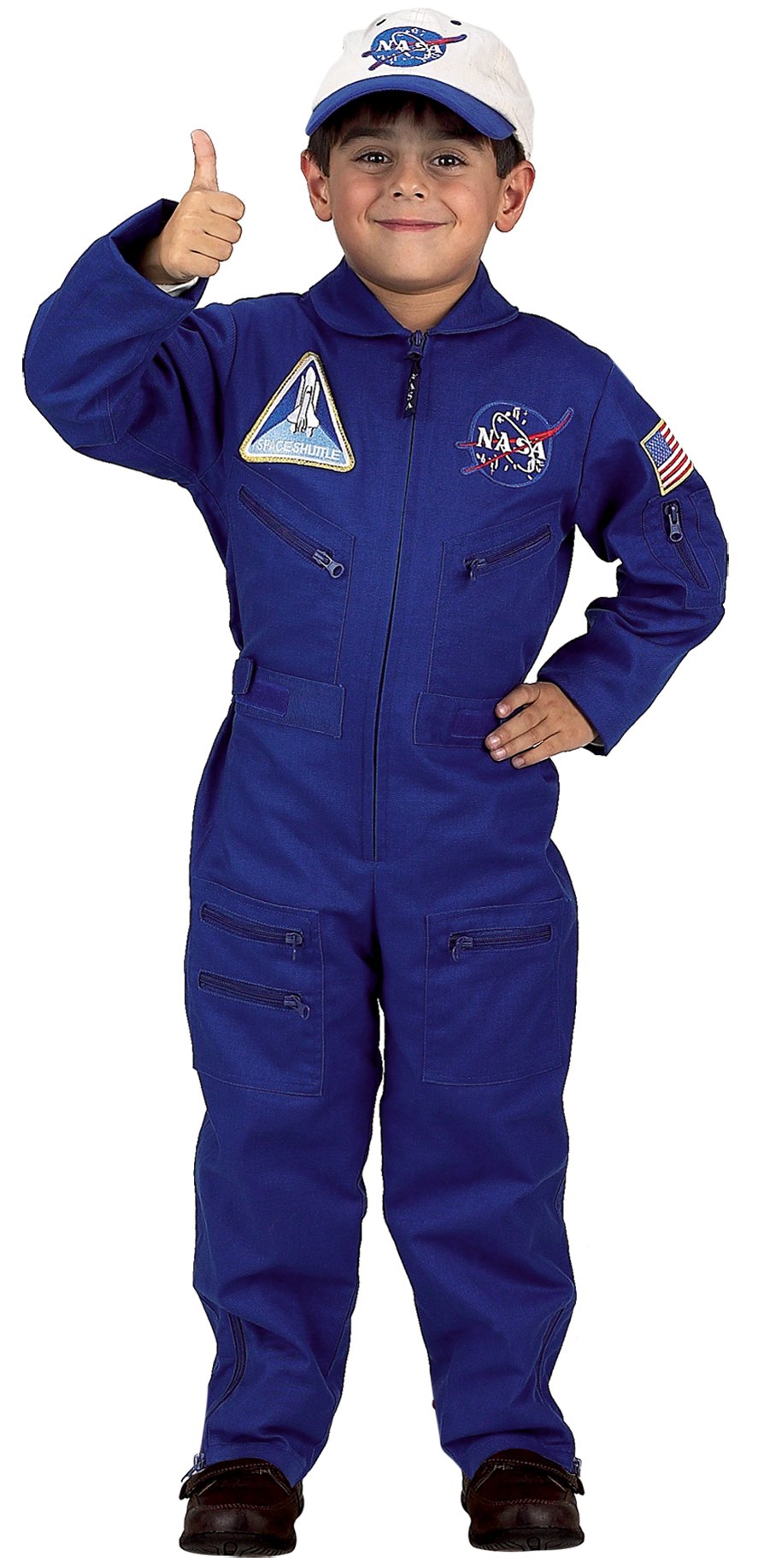 Aeromax Jr. Nasa Flight Suit, Blue, With Embroidered Cap And Official Looking Patches, Size 4/6.