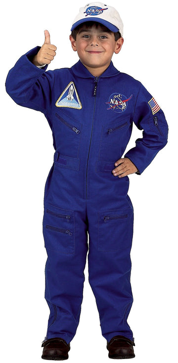 Aeromax Jr. Nasa Flight Suit, Blue, With Embroidered Cap And Official Looking Patches, Size 4/6.