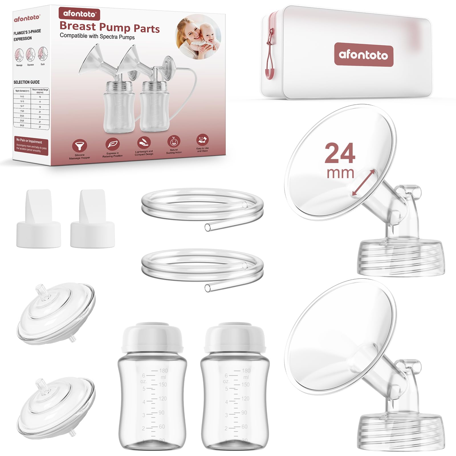 Pump Parts Compatible with Spectra S1/S2/9Plus Breastpump, Full Set Replacement Parts for Spectra Include 24mm Flange,Duckbill V