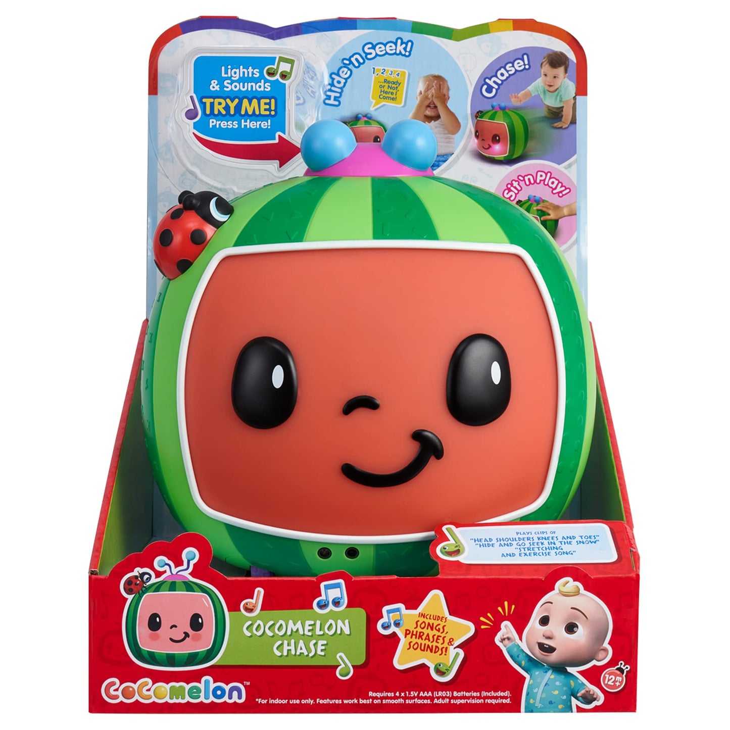 CoComelon Chase - 3 Ways to Play: Chase, Hide N Seek, Sit N Play - Sensory Play Activities - Plays Clips of Songs, Heads Shoulde