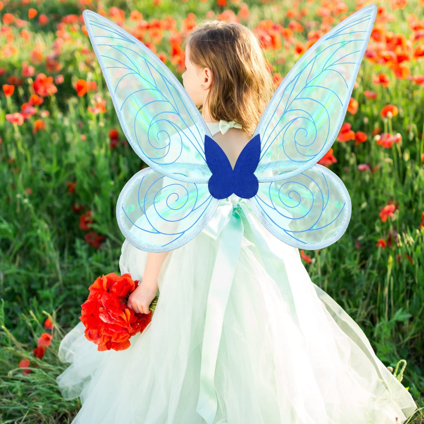 Quescu Fairy Wings For Adults,Butterfly Wings For Girls,Angel Wings,Fairy Costume For Women Halloween Dress Up Party Favor (Blue