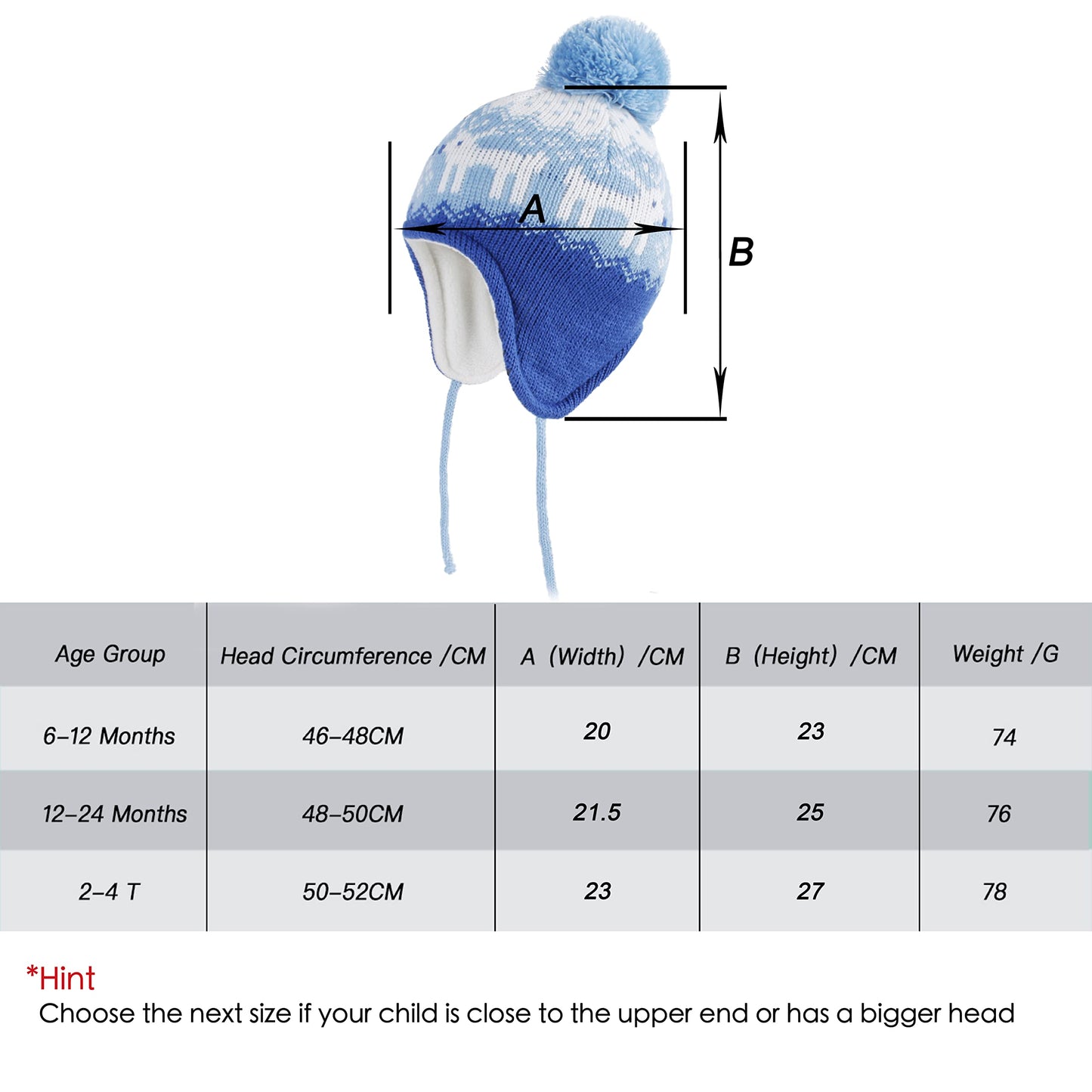 Langzhen Deer Hat For Girls Infant Pom Pom Beanie Kid Winter Hats Toddler Cap Knit Warm Beanies Caps For Baby Boys Girls(Deer-Bl