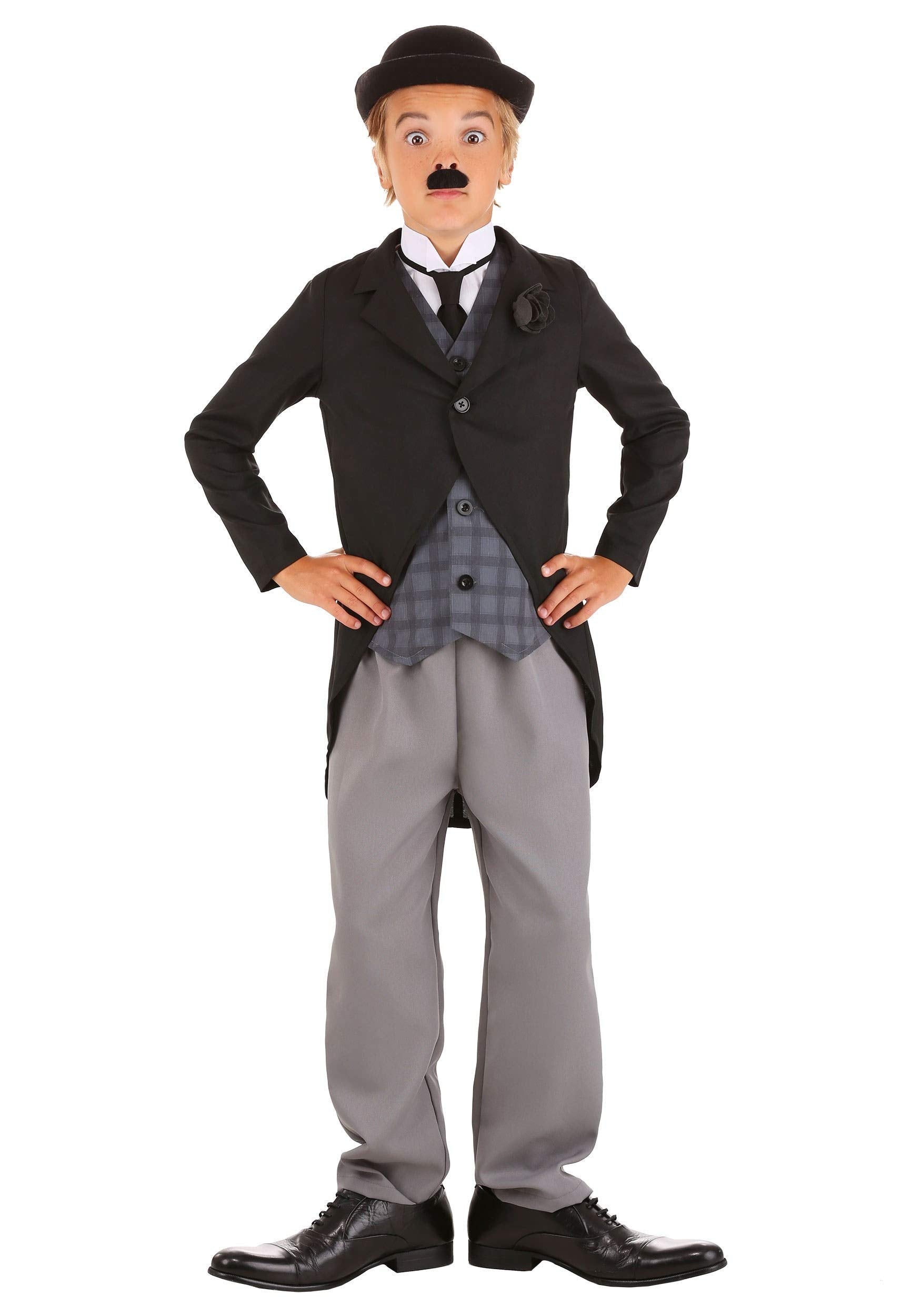 Fun Costumes Boys Charlie Chaplin Halloween Costume | Kids 1920s Silent Film Star Outfit with Jacket, Pants, Shirt, Tie, and Acc