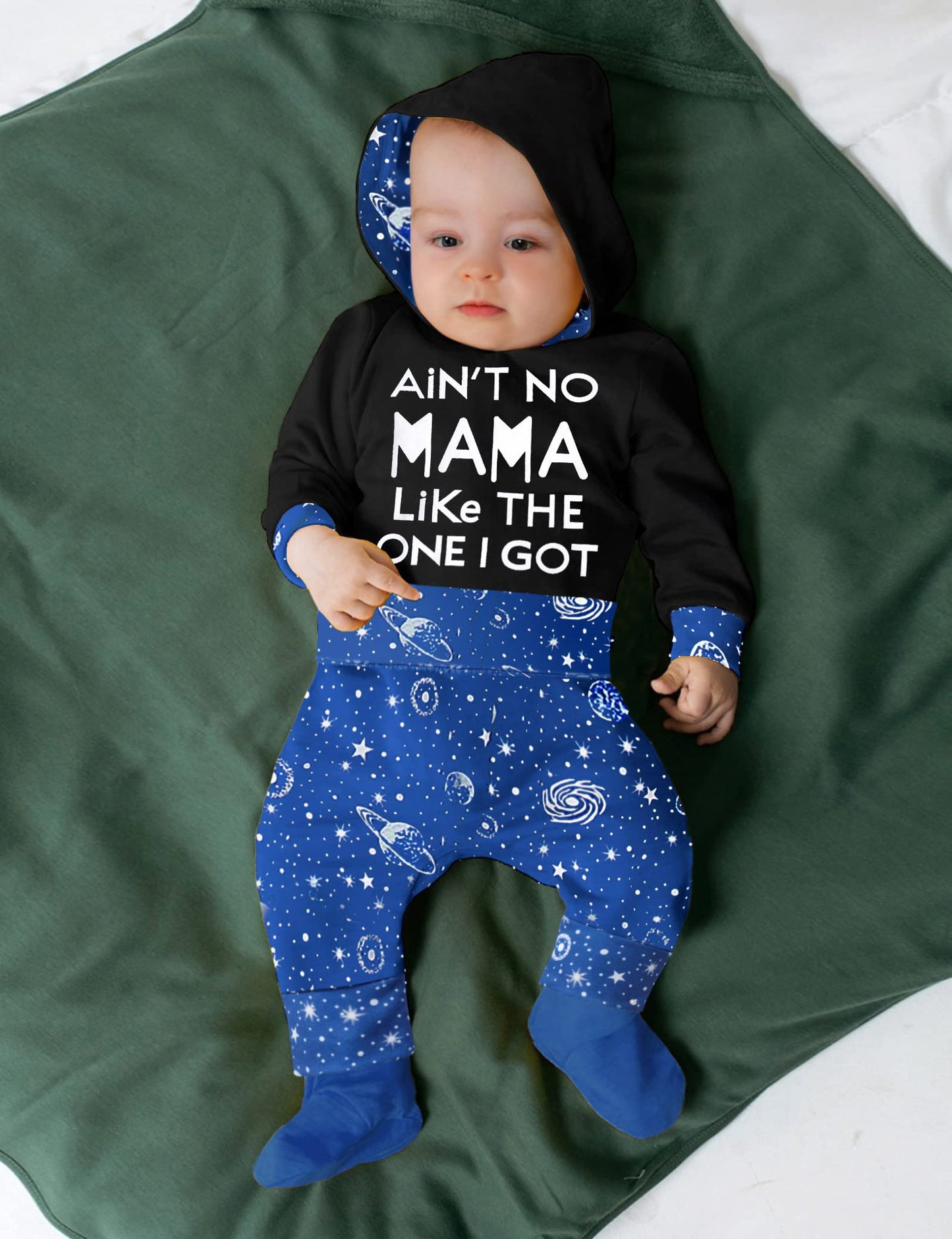 Fommy Baby Boy Clothes 9-12 Months Baby Boy Clothes Letter Print Black Hoodie Blue Pants 2Pcs 3-6 Months Baby Boy Clothes