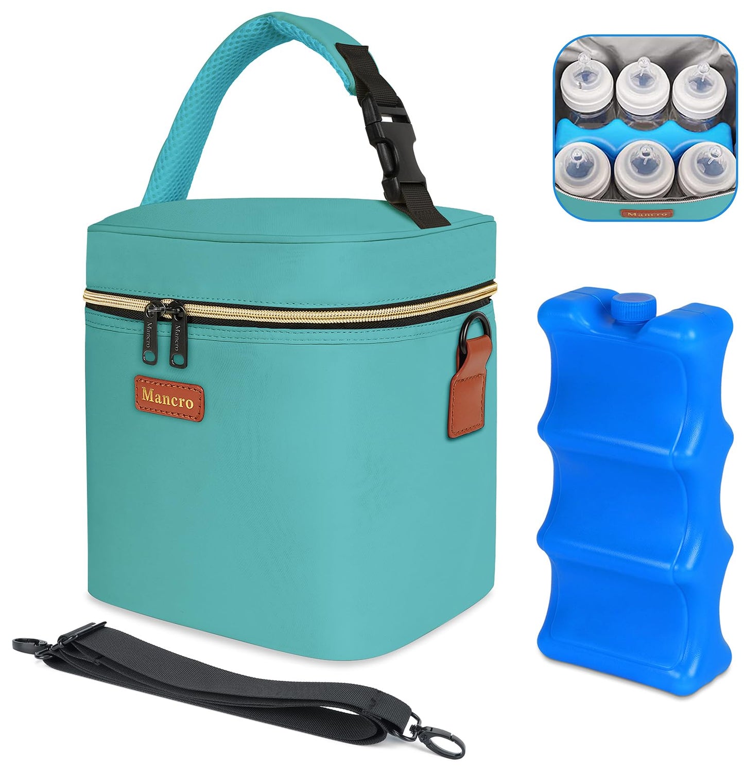 Breastmilk Cooler Bag with Ice Pack, Mancro Insulated Baby Bottle Tote Bag Fits up to 6 Bottles of up to 9 Ounces, Baby Bottle B