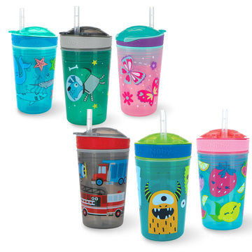 Nuby All In One Snack Bowl And No Spill Soft Straw Cup - 1 Pack Multicolor Snack N' Sip - Holds: 4.5 Oz Container With Lid And 9