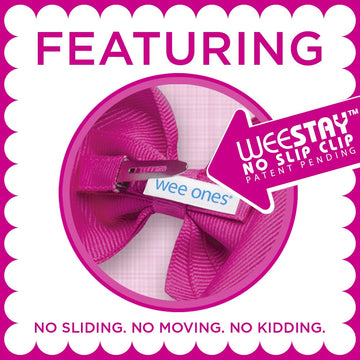 Wee Ones Girls' Classic Grosgrain Hair Bow With Plain Wrap Center On A Weestay Hair Clip, Handmade, Tiny Sized Bow, Hot Pink