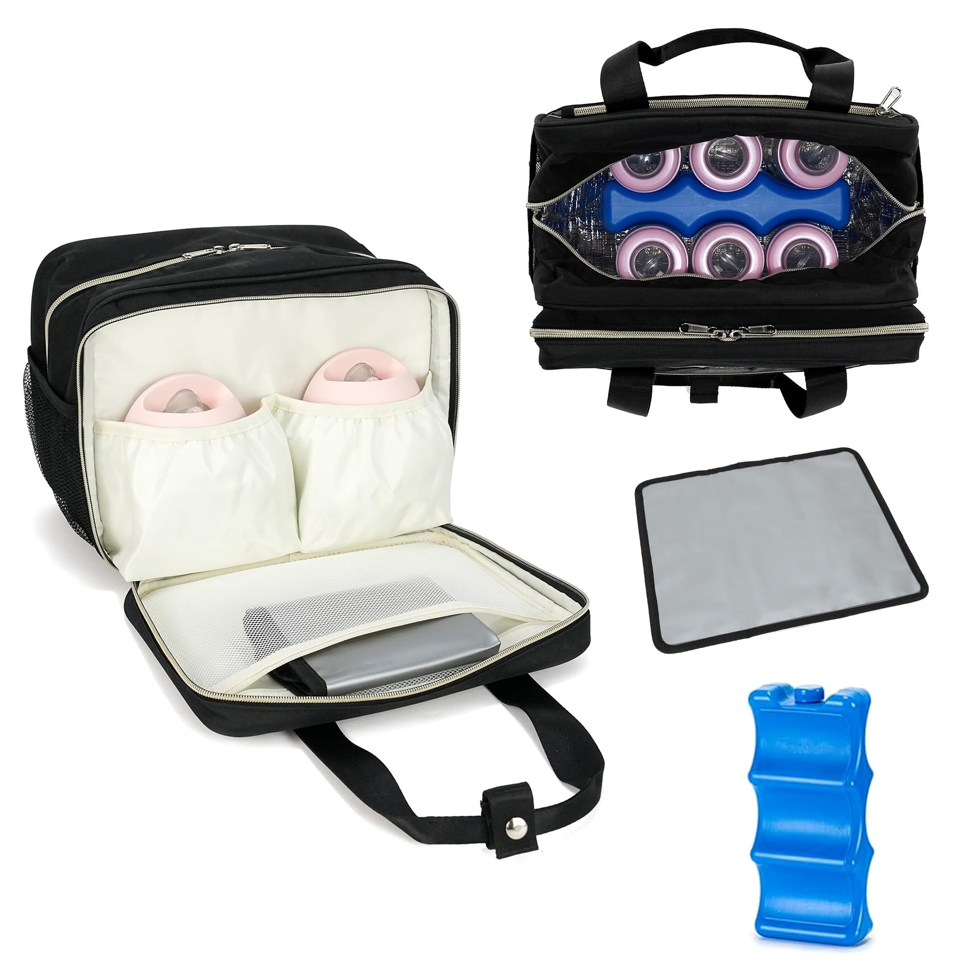 GEMIU Breastmilk Cooler Bag with Ice Pack,Fits 6 Baby Bottles Up to 9 Ounce Breast Milk Cooler Travel Bag Compatible with Wearab