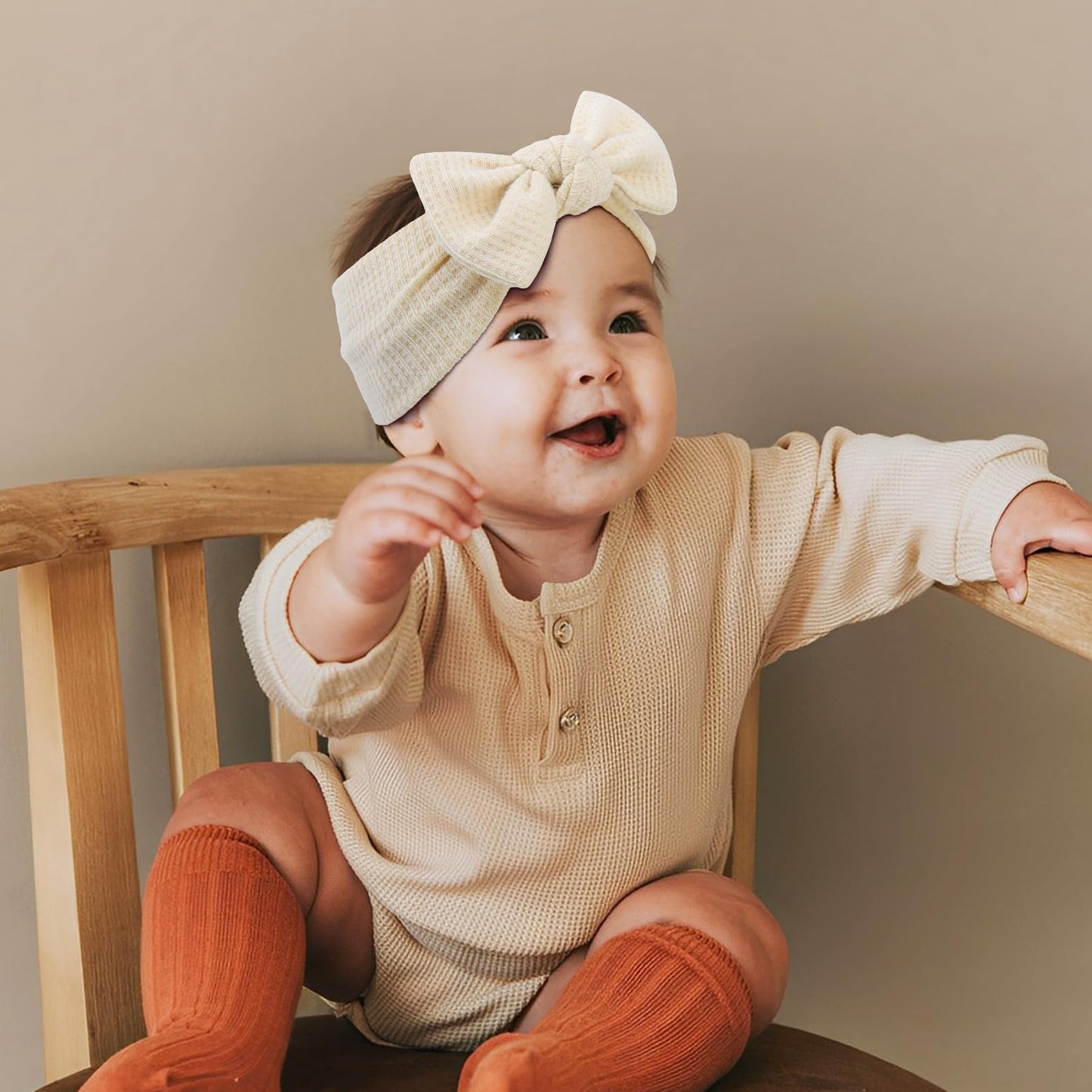 Oneninedream 4 ' Baby Girls Hairband With Bows - 3Pcs Gray White Beige (Handmade Soft Headwraps Baby Hair Accessories For Infan