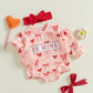 Dcohmch Baby Girl Valentines Day Outfit Long Sleeve Heart Bow Print Romper With Headband Newborn Valentine Clothes (Pink, 0-3 Mo