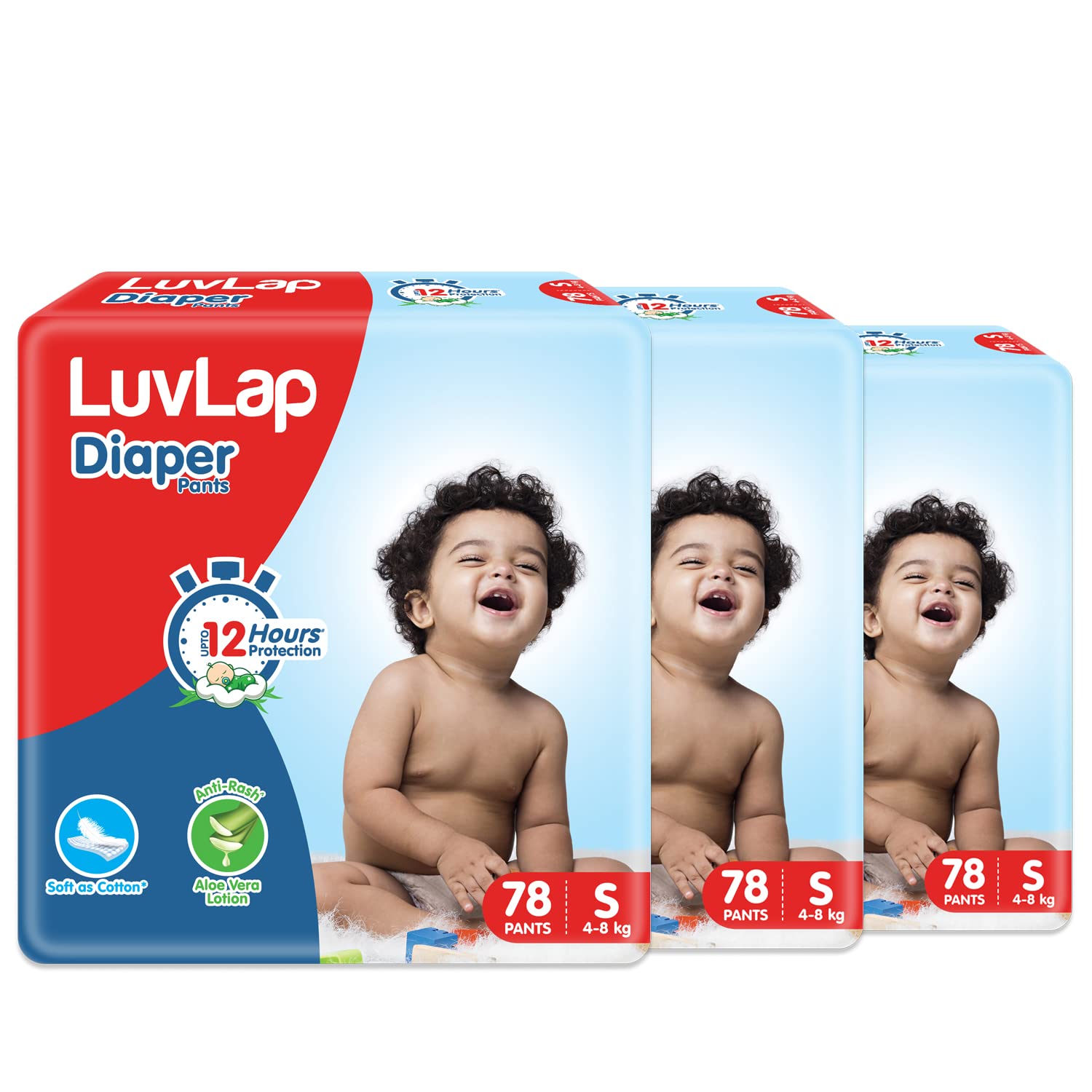 Luvlap Pant Style Baby Diapers, Small (Sm) For Babies Of 4 To 8Kg, 234 Count (78X3) With Aloe Vera Lotion For Rash Protection, W