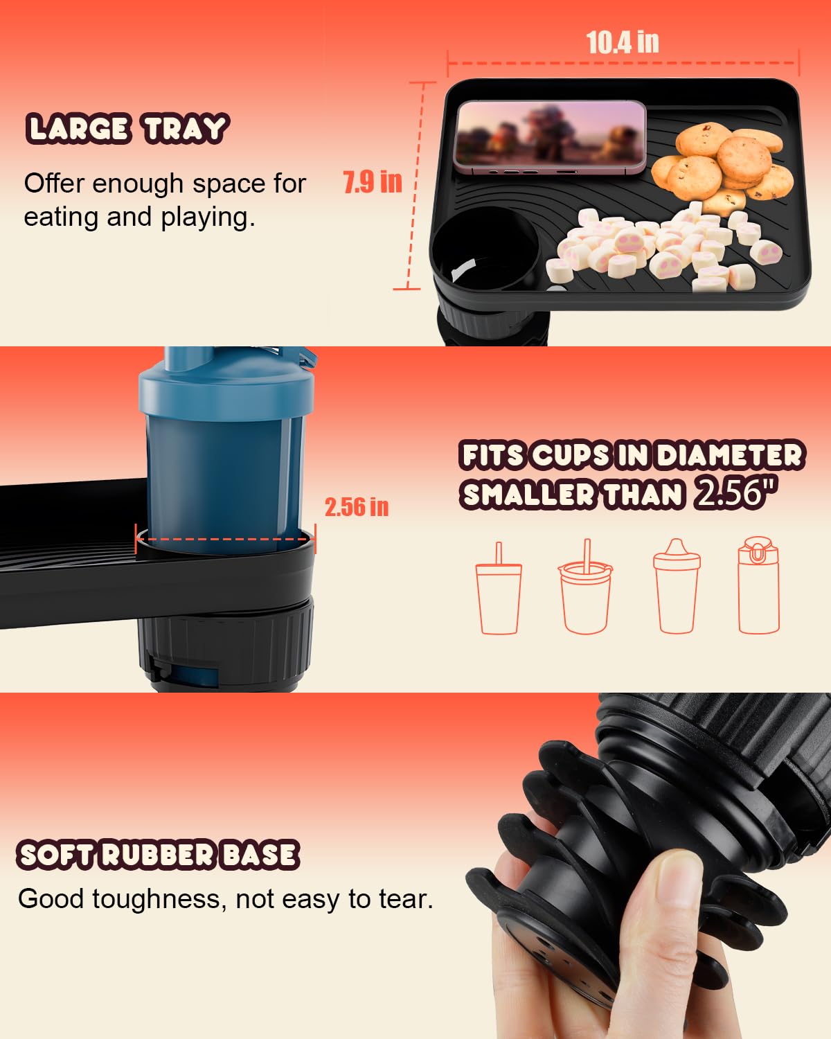 Seven Sparta Car Seat Tray For Kids Toddler Travel With Soft Rubber Base, Rotatable And Removable Cup Holder Snack Tray For Food