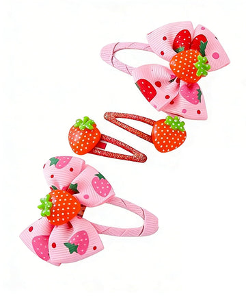 Strawberry Snap Clips Baby Girls Fruit Hair Bow Clips Strawberry Hair Ring Tie BBW24 (4 Pcs-A5)