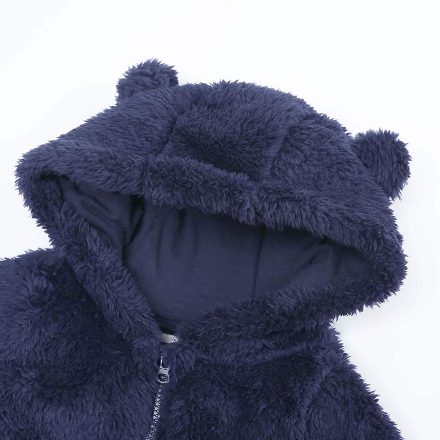 Baby Boy'S Fleece Down Coat 0-12 Months Toddlers Cute Bear Jumpsuits Winter Hooded Rompers With Zipper Navy 3-6M