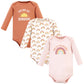 Hudson Baby Unisex Baby Cotton Long-Sleeve Bodysuits, Sunshine Rainbows 3-Pack, 3-6 Months