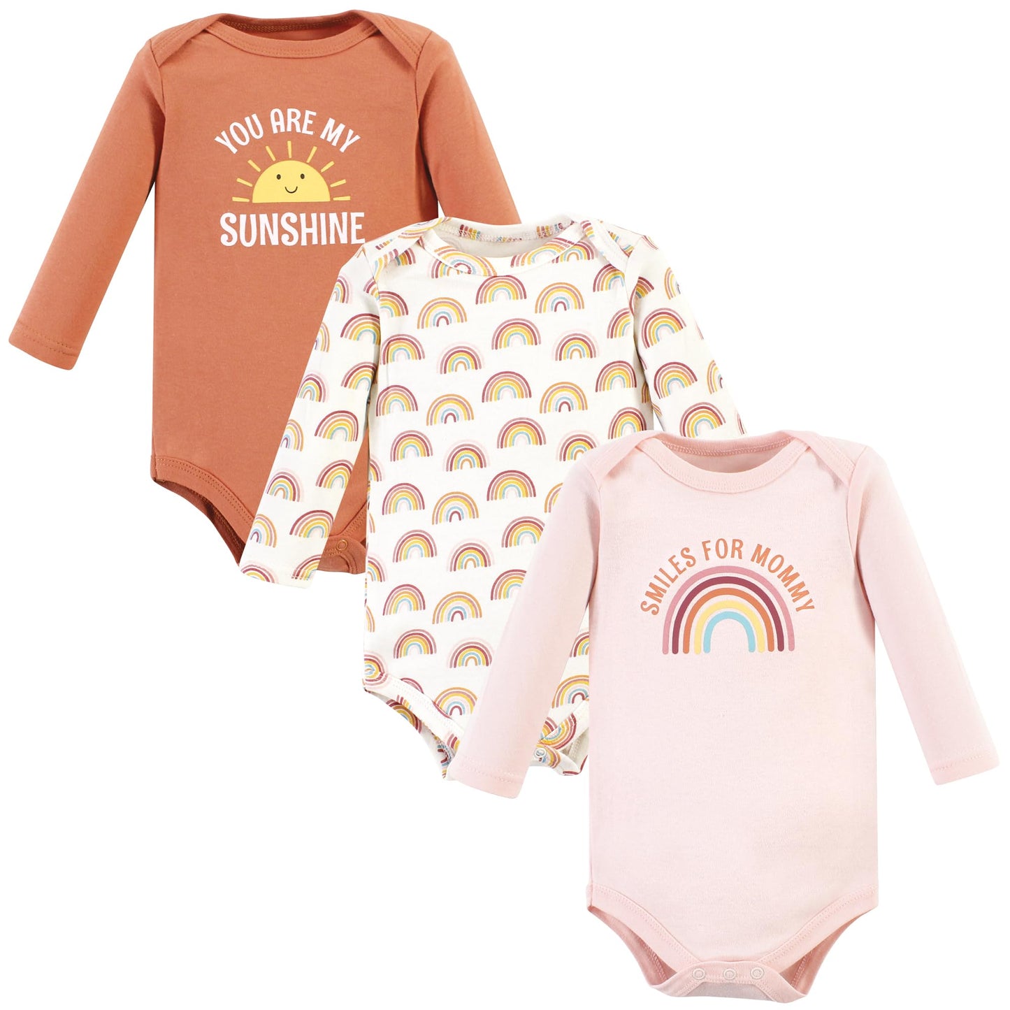 Hudson Baby Unisex Baby Cotton Long-Sleeve Bodysuits, Sunshine Rainbows 3-Pack, 3-6 Months