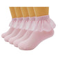 Xiyadun 5 Pairs Toddler Baby & Child Girls Ruffle Lace Ankle Cotton Dress Socks (L For 7-11 Years, Eyelet Pink)