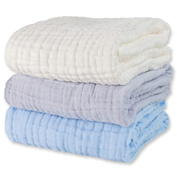 Winreal Muslin Baby Bath Towels Set 3 Pack Ultra Soft And Absorbent Baby Towels Infant Toddler Blanket Towel 6-Layer Natural Cot