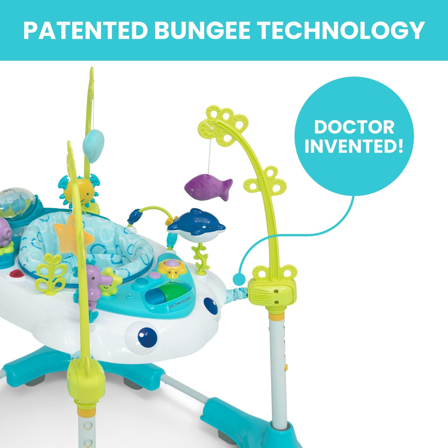 Delta Children Deluxe Bounceroo Learn2Walk Balancer Baby Walker, Blue Ocean Adventure