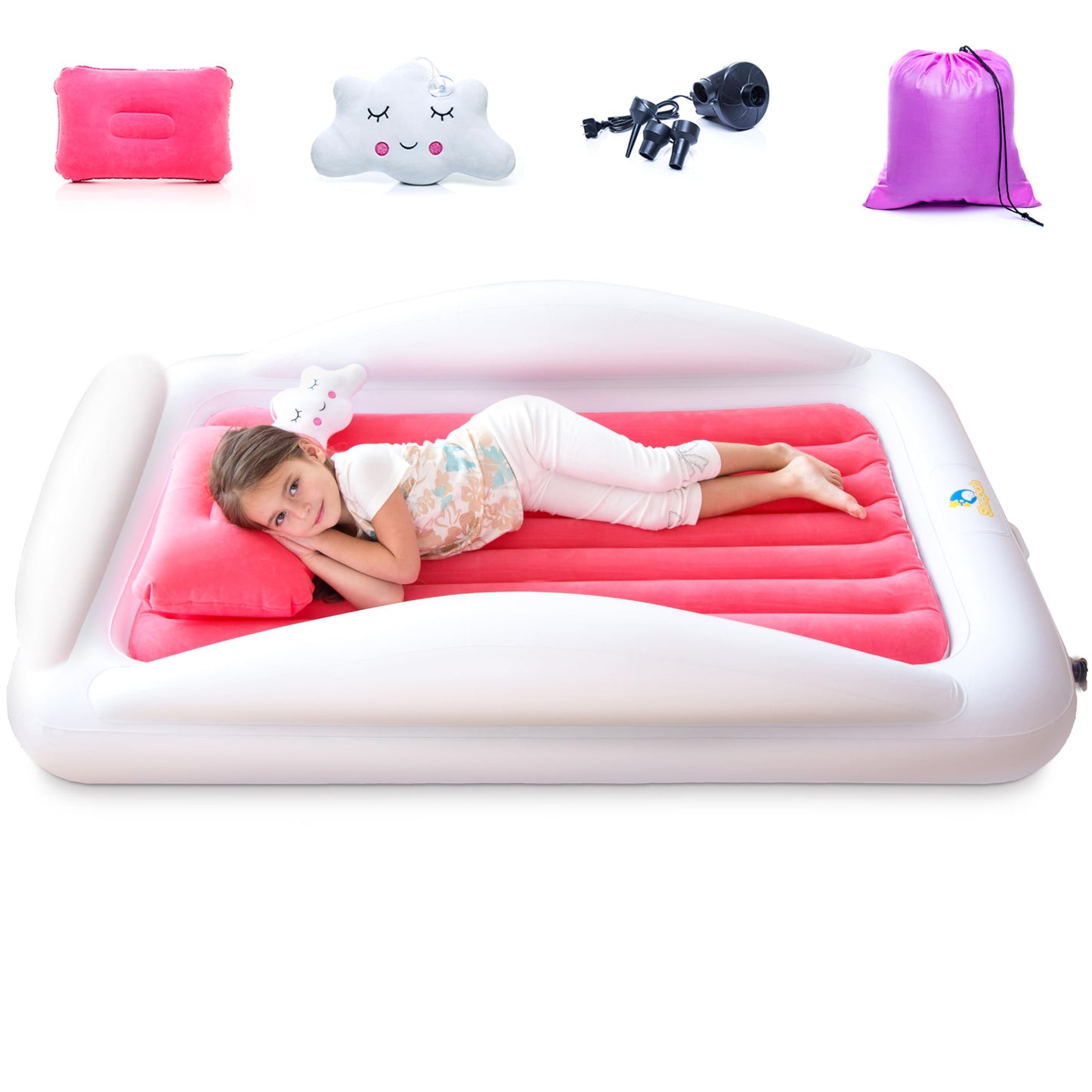 Sleepah Inflatable Toddler Travel Bed Portable Kids Air Mattress Set W Safety Bed Rail Guards For Kids & Toddlers - Set Includes