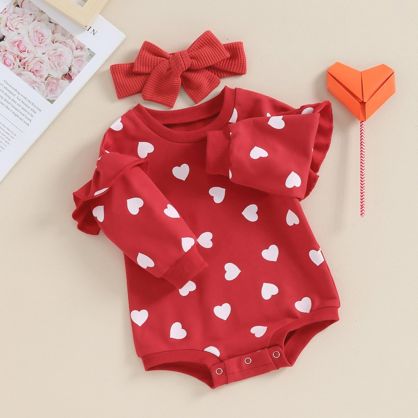Fiomva Baby Girl Valentines Day Outfit Newborn Bubble Romper Infant Sweatshirt Onesie Toddler Heart Print Clothes (Q Valentines