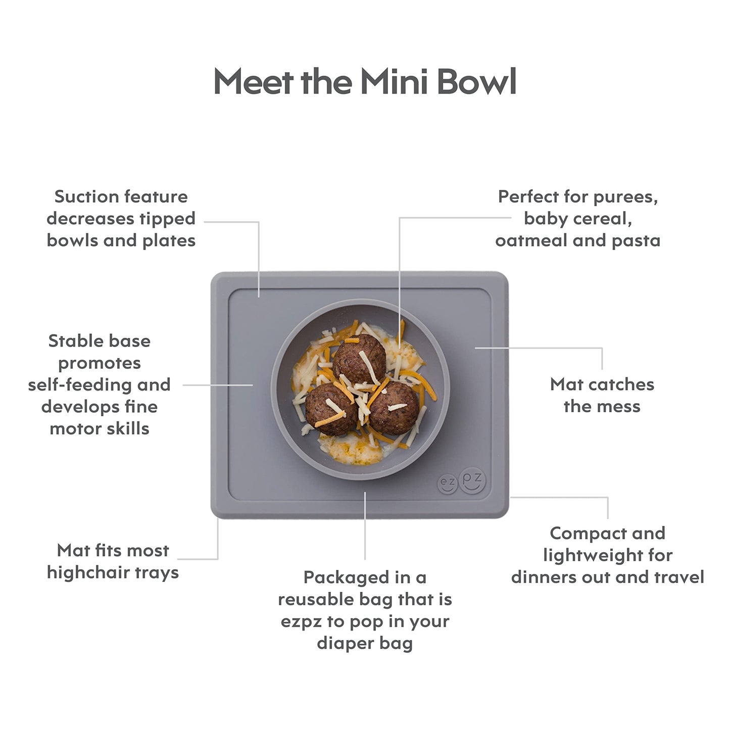 Ezpz Mini Bowl (Sage) - 100% Silicone Suction Bowl With Built-In Placemat For Infants + Toddlers - Comes With A Reusable Travel