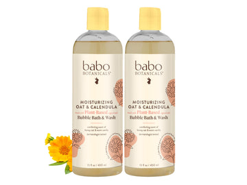 Babo Botanicals Moisturizing Plant-Based 2-In-1 Bubble Bath & Wash - With Organic Calendula & Natural Oat Milk - For Babies, Kid