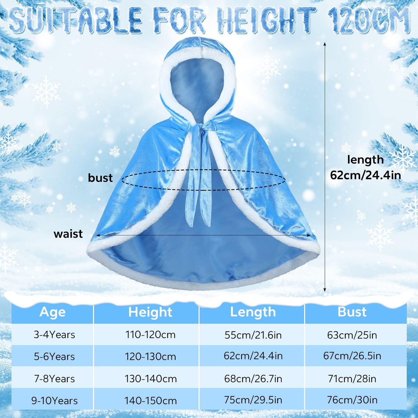 Unittype Winter Fur Princess Hooded Cape Cloak Costume Princess Dress Up For Girls Kids Toddlers Birthday Party Cosplay(3-4 Year