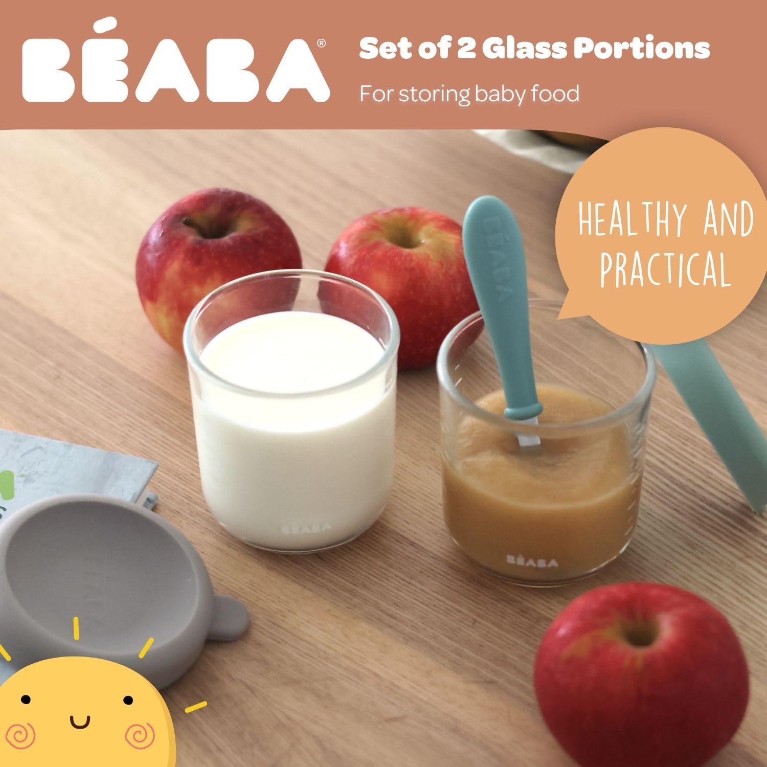 Beaba Sizes Beaba 2 Pack Glass Baby Food Jars With Soft Silicone Air Tight Lids, 8 ...