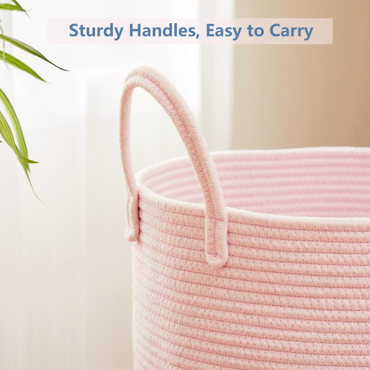 Mojoscend Pink Hamper Laundry Basket For Baby Girls Nursery Hamper For Kids Woven Rope Clothes Basket For Little Girls Room Bedr